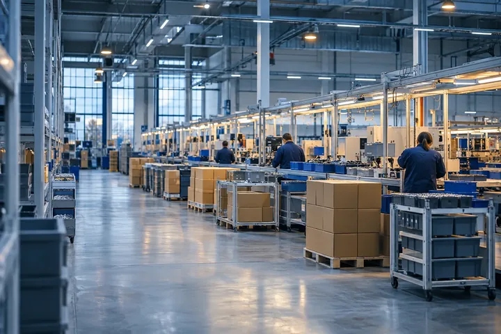 A factory floor with assembly lines